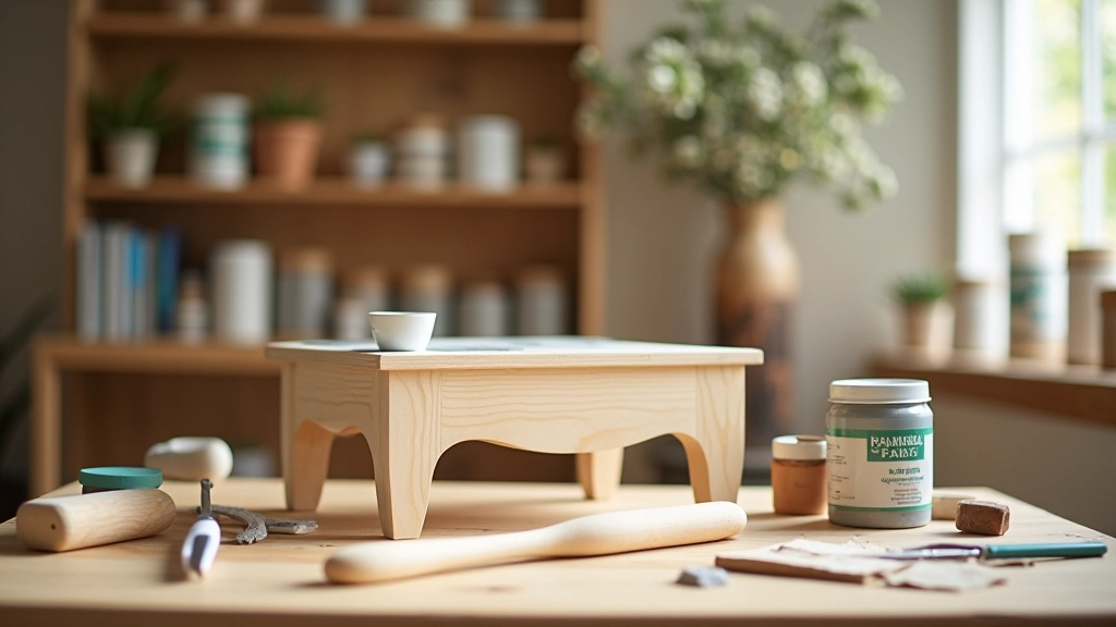 DIY upcycling project with old wooden furniture being refinished and repainted with eco-friendly materials